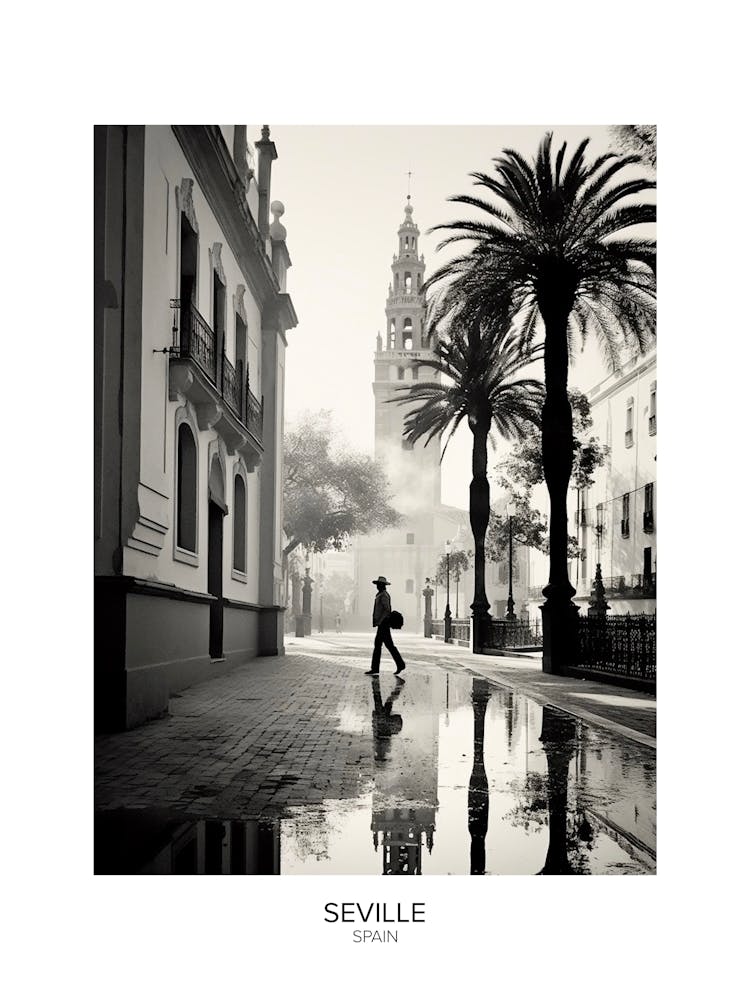 Poster Of Seville, Spain, Black And White Analogue Photography 2