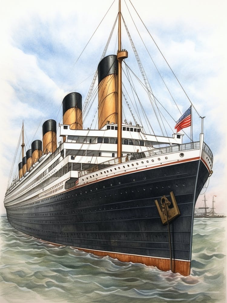 Titanic White Star Pencil Drawing 3