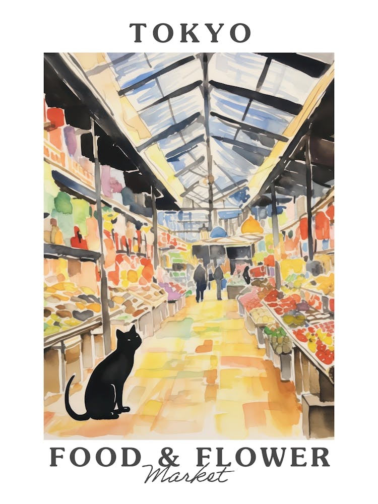 Lebensmittelmarkt mit Katzen in Tokio 4 Poster