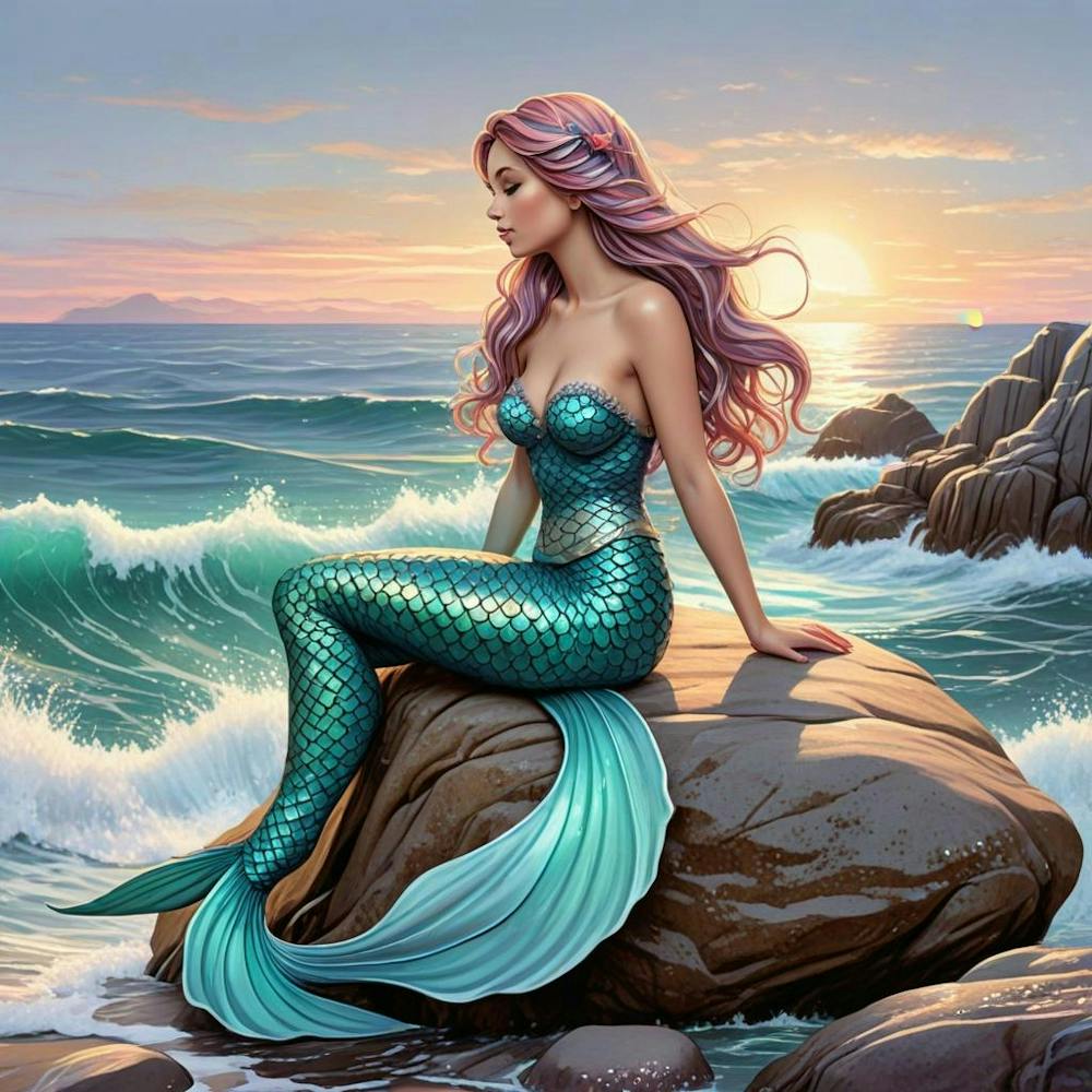 Tile Mural Mermaid Sitting On A Rock Sea Ocean Kitchen Bathroom Wall Backsplash (2)