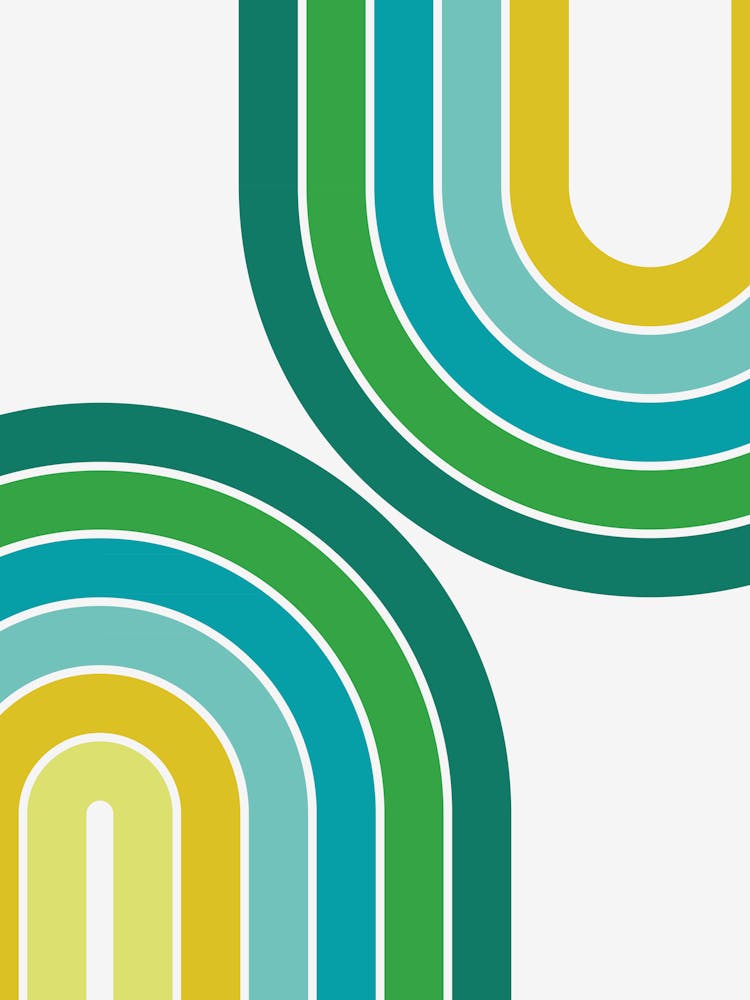 Midcentury Modern Geometric Rainbow Xiii In Greenery Gold 01