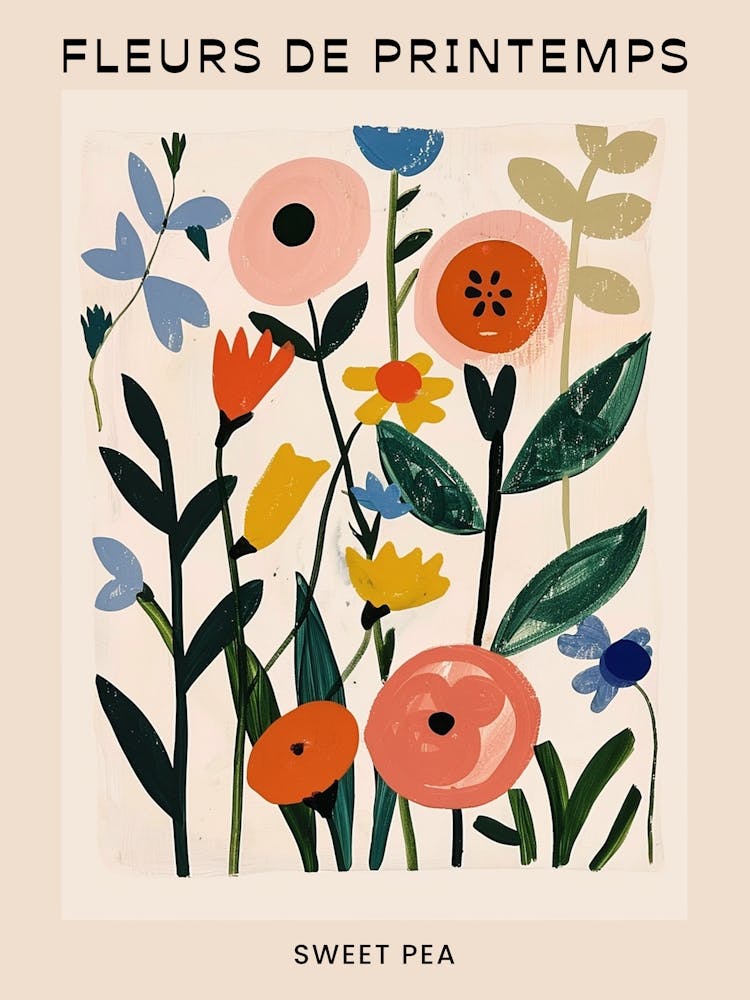 Spring Floral French Poster  Sweet Pea 2