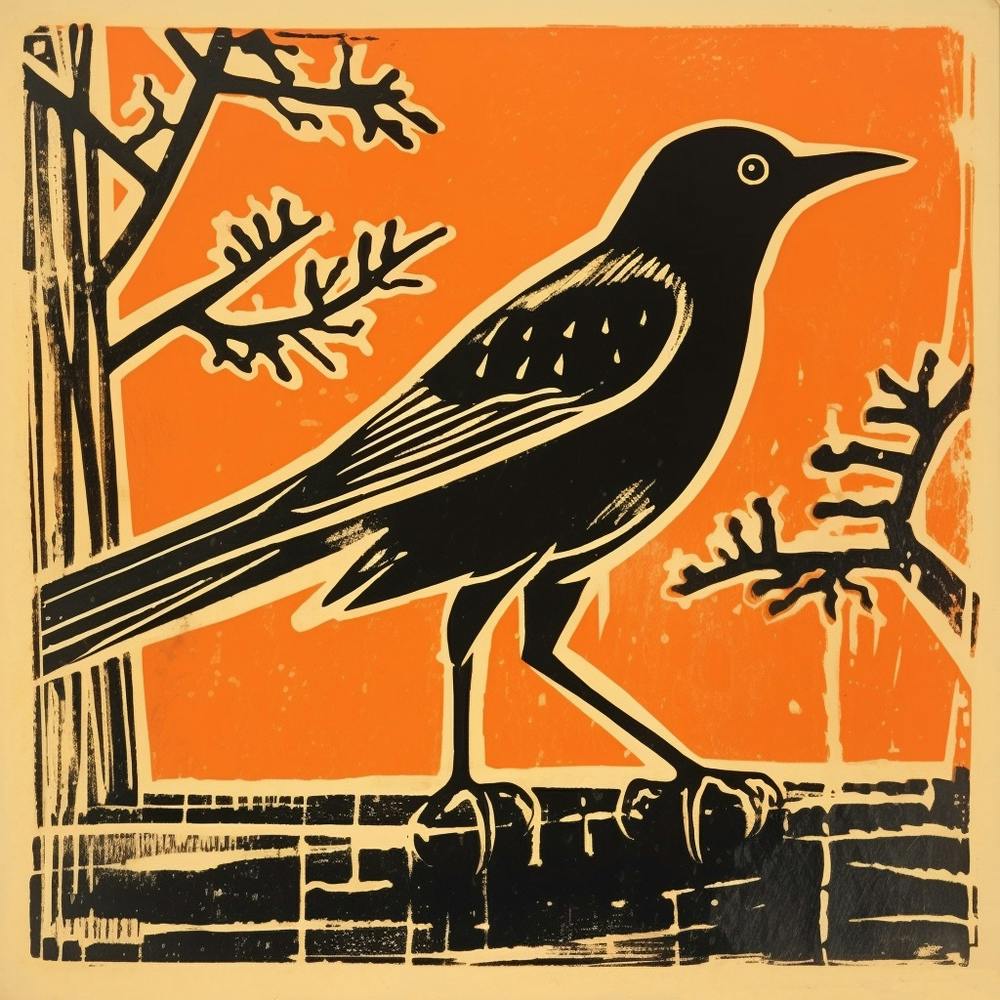 Retro Bird Lithograph Magpie 6