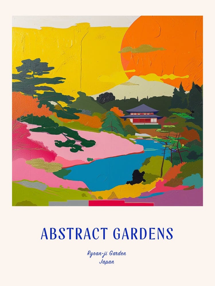 Colourful Gardens Ryoan Ji Garden Japan 8 Blue Poster