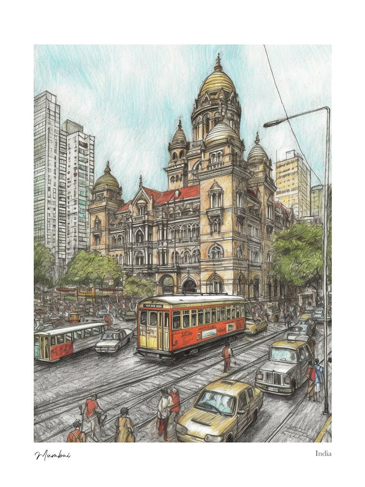 Mumbai India Drawing Pencil Style 1 Travel Poster