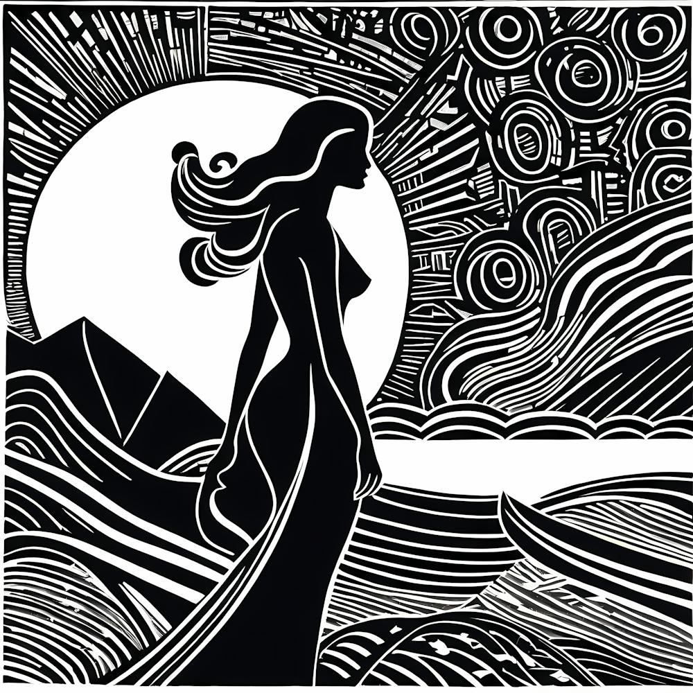A Linocut inspired woman art, 133