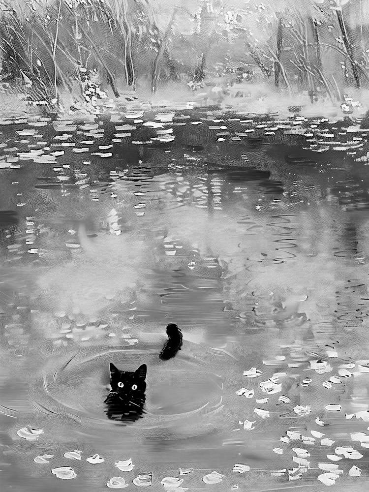 Cat In The Pond