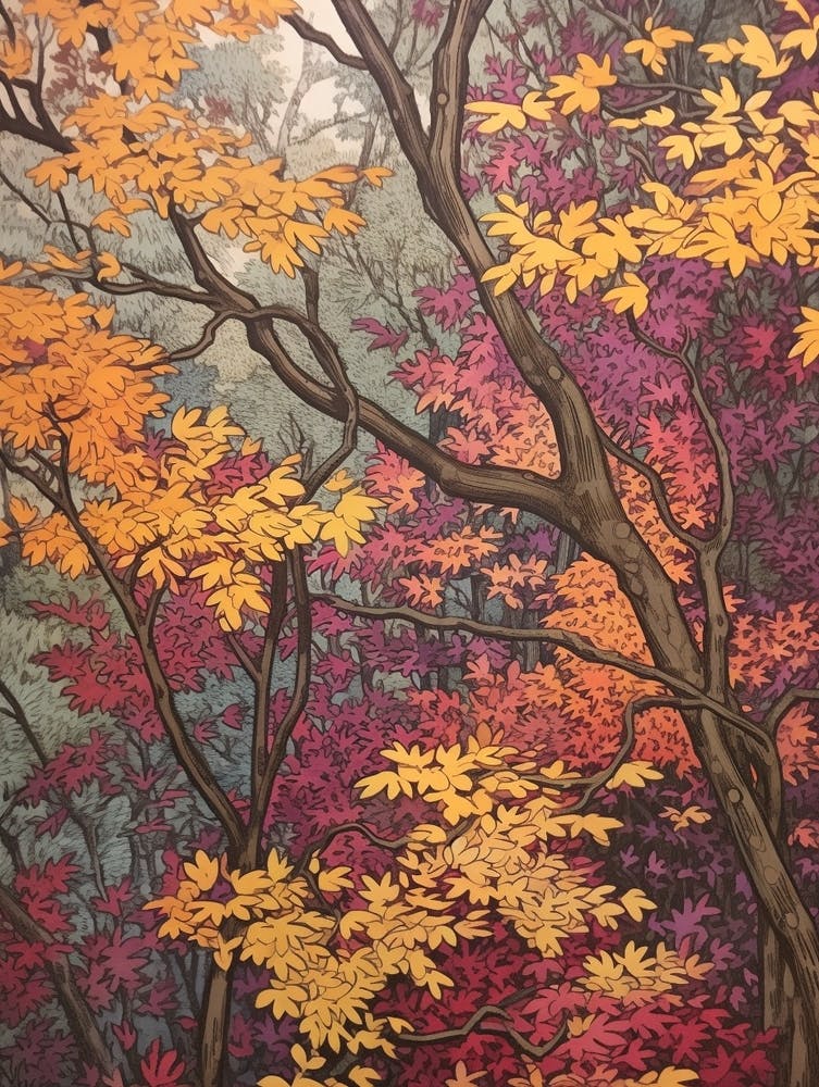 Redbud 1 Vintage Autumn Tree Print