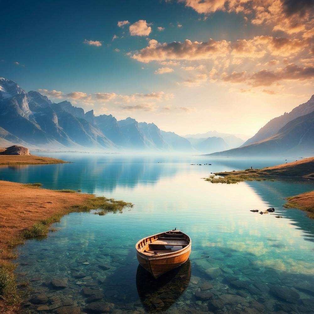 Nature Horizon Boat Water Mountains