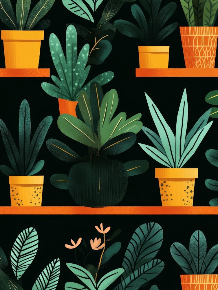 Potted Plants On Shelves