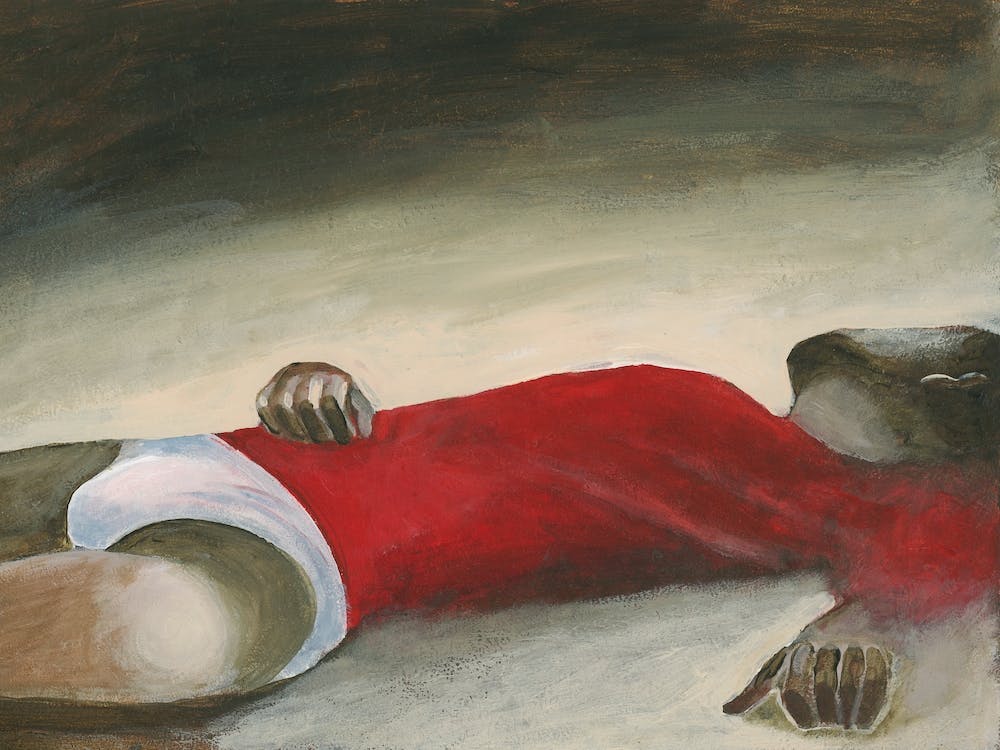 man sleeping homoerotic painting gay art bedroom red underwear bulge hands beige figurative hand painted