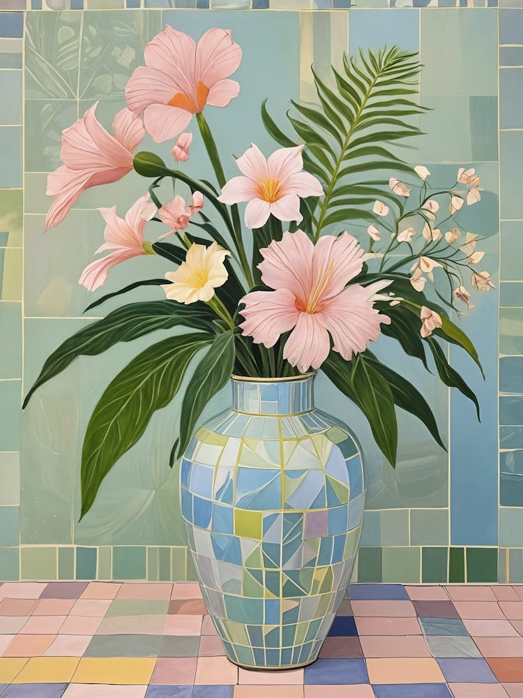 Tropical Flowers In A Mosaic Vase