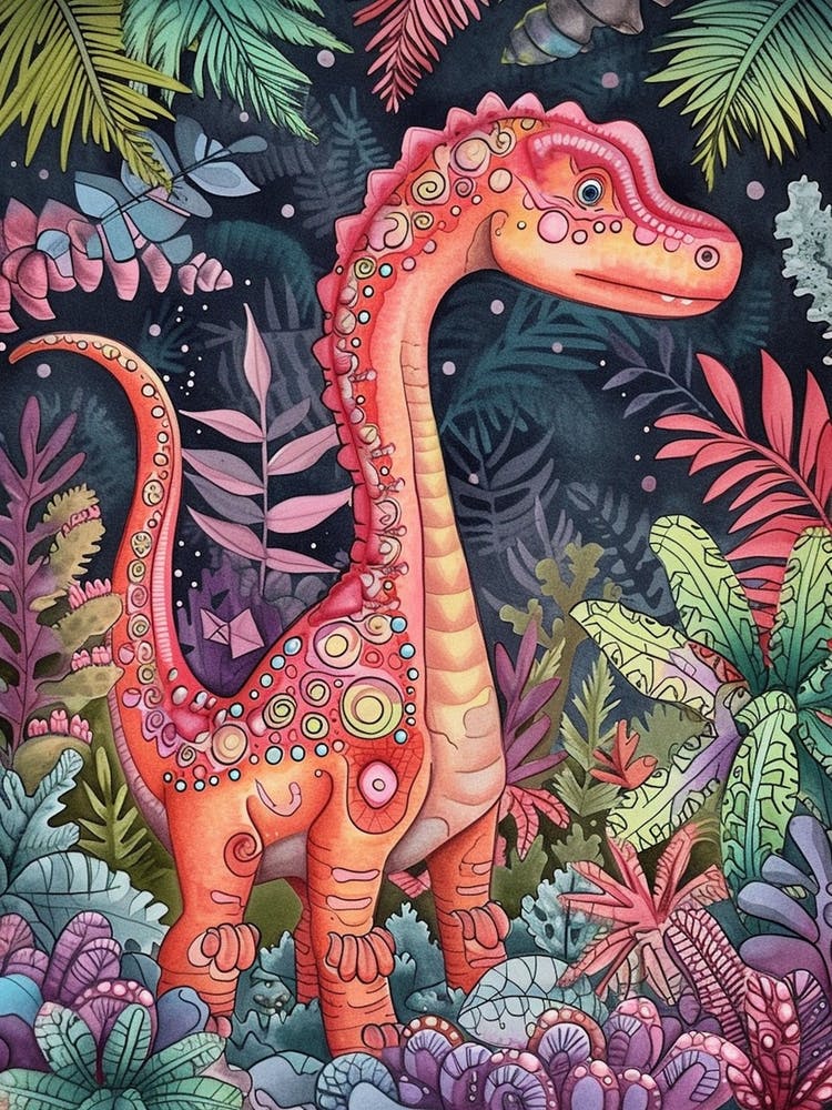 Rainbow Watercolour Dryosaurus Dinosaur 3