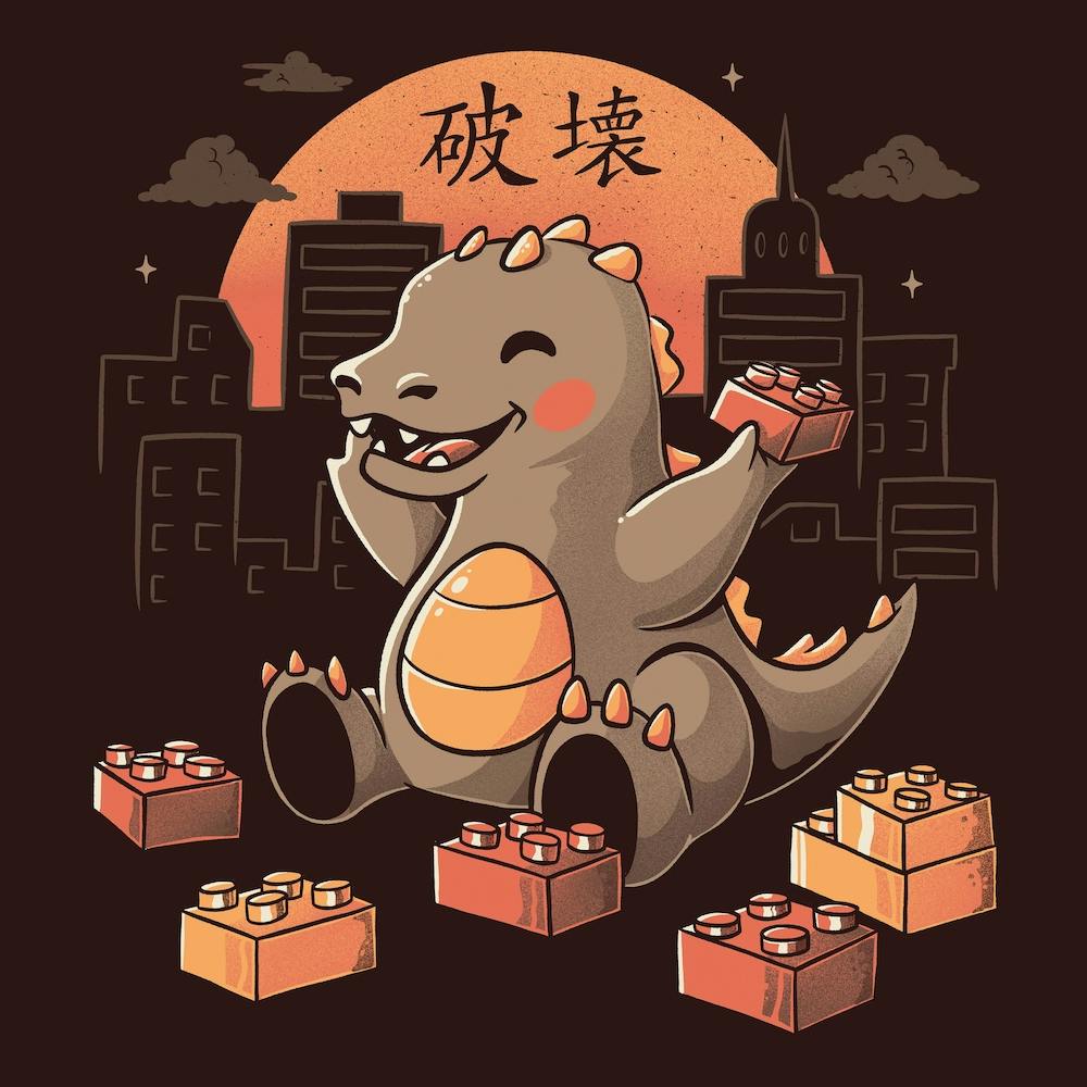 Baby Monster Japanese Vintage Destroying City Square