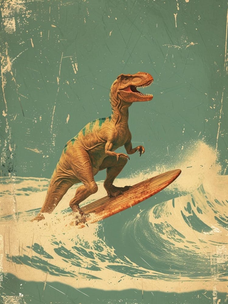 Vintage Corythosaurus Dinosaur Sur une Planche de Surf 2