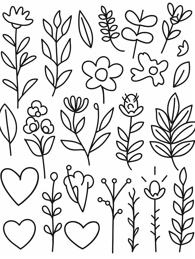 Fleurs et feuilles griffonnées
