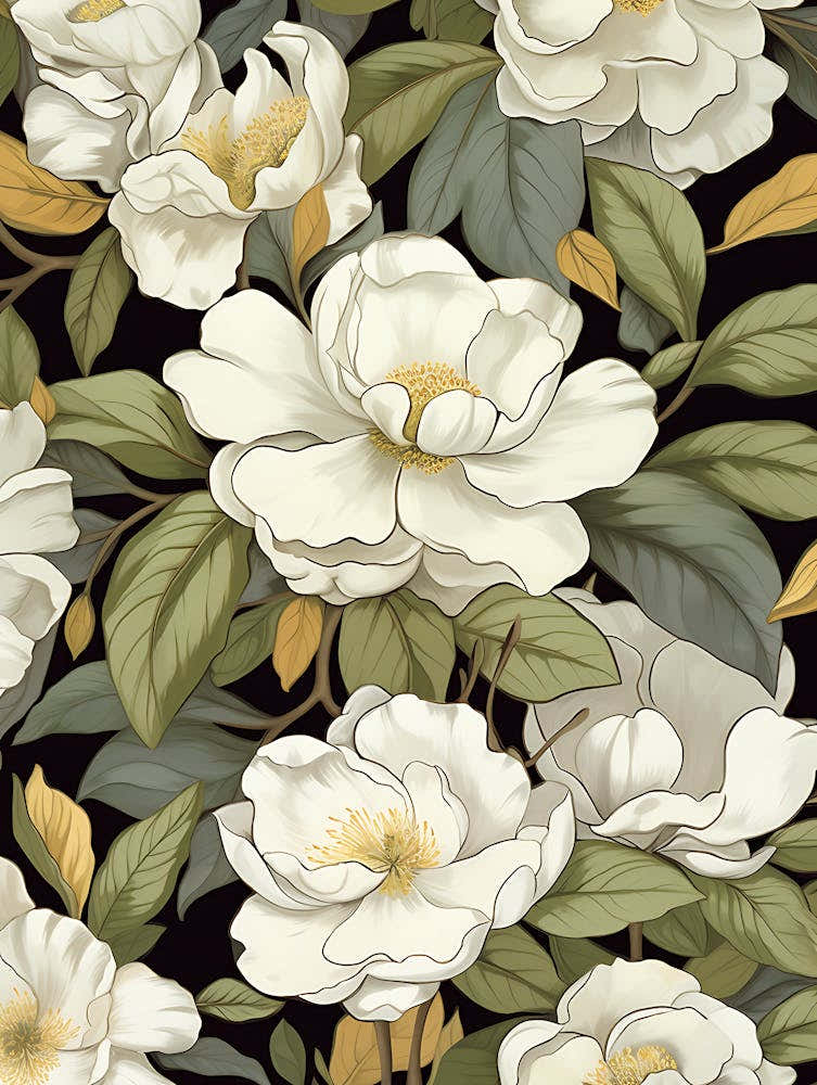 White Flowers On A Black Background 1