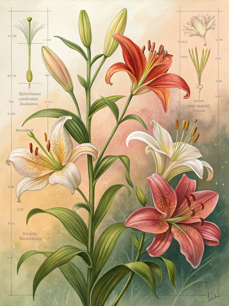 Oil Painting Style Botanical Wall Chart Showing