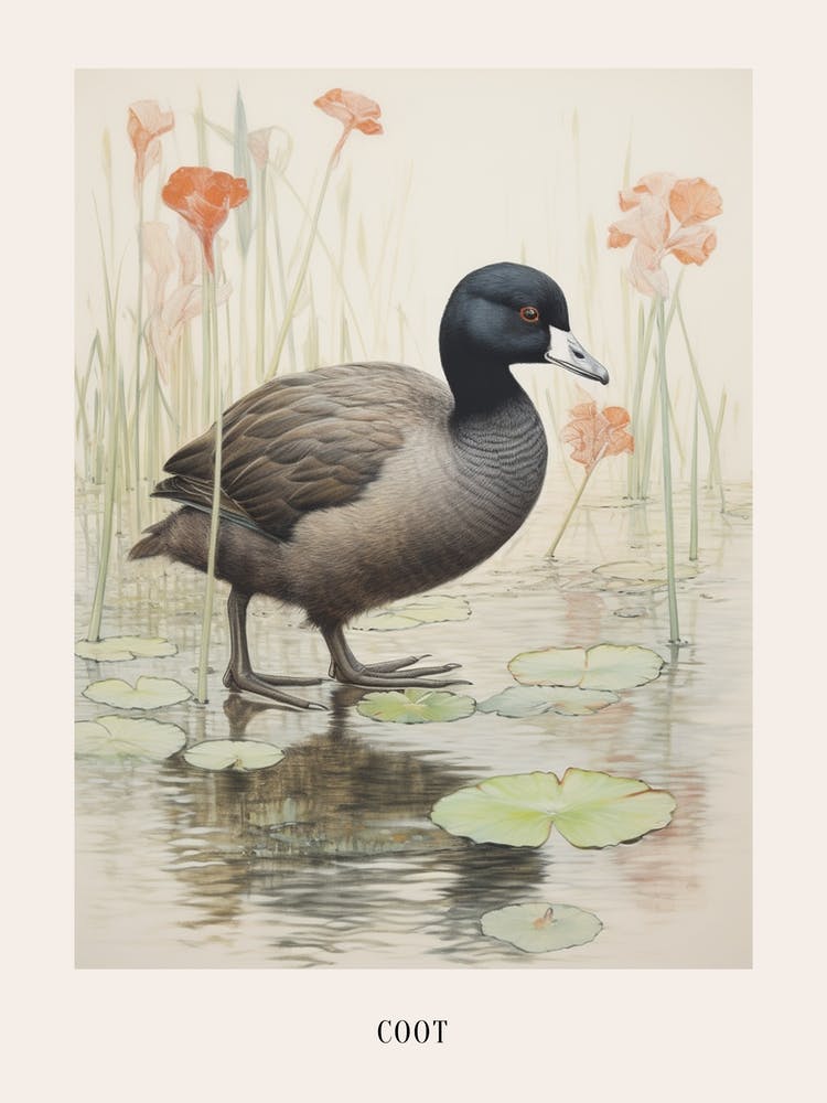 Vintage Bird Drawing Coot 1 Poster