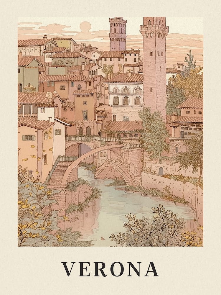 Verona Vintage Rosa Italien Poster