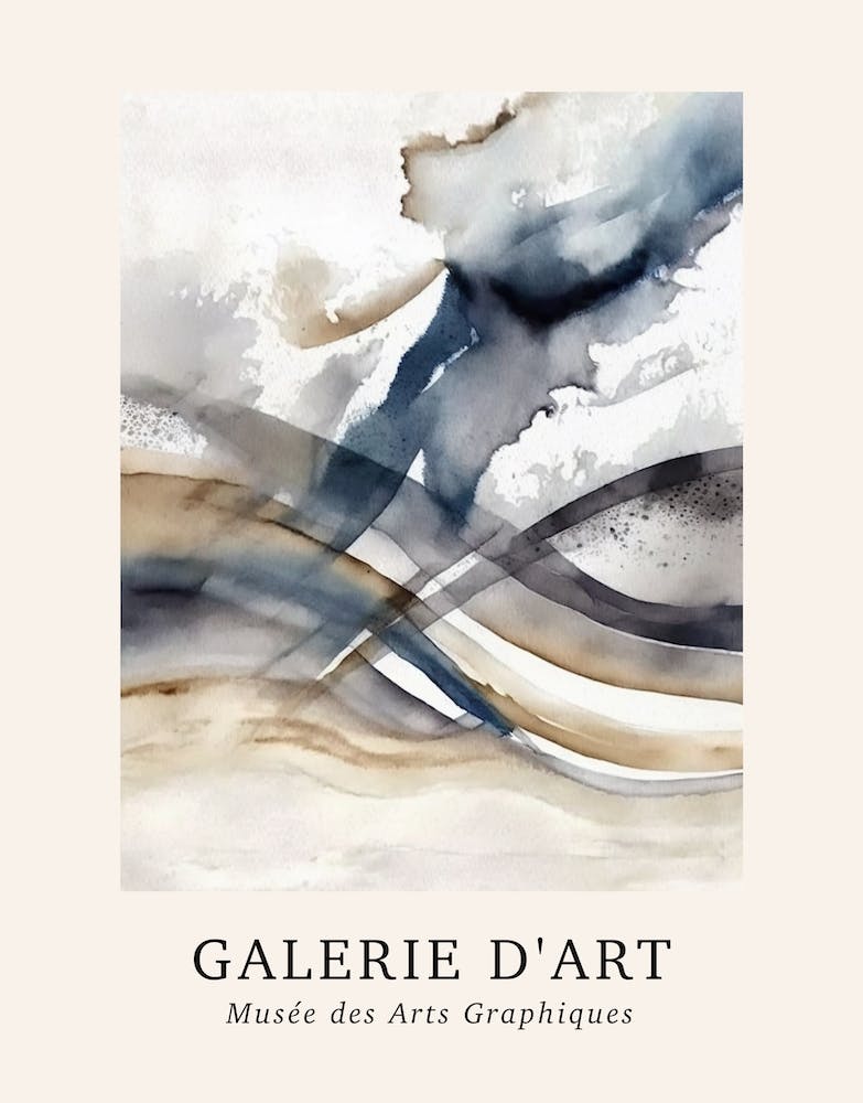 Galerie D'Art Abstract Watercolour Marble Blue And Grey 3