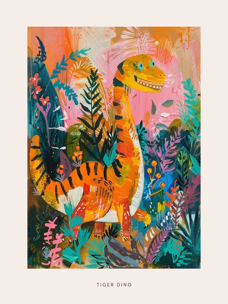 Abstract Tiger Dinosaur Painting Poster