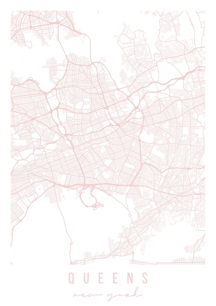 Queens New York Light Pink Minimal Street Map