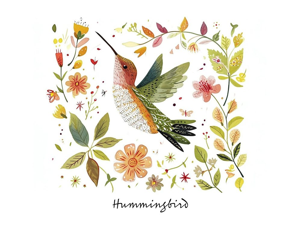 Little Floral Hummingbird 3 Poster