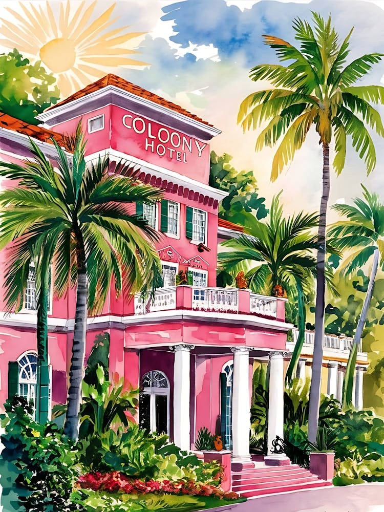 Colony Hotel, Palm Beach, Florida, Watercolor Print, Tropical Art, Watercolors, Colorful, Florida Painting (6)