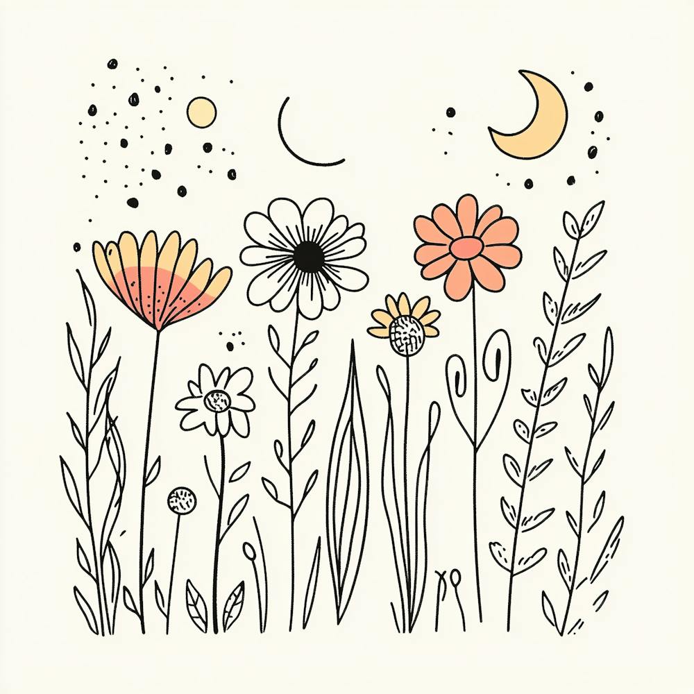 Cute Line Art Wildflowers 10