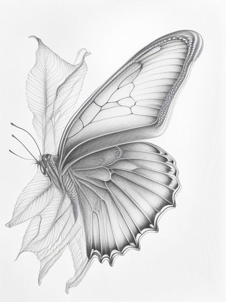 Butterfly Outline Greyscale Sketch 1