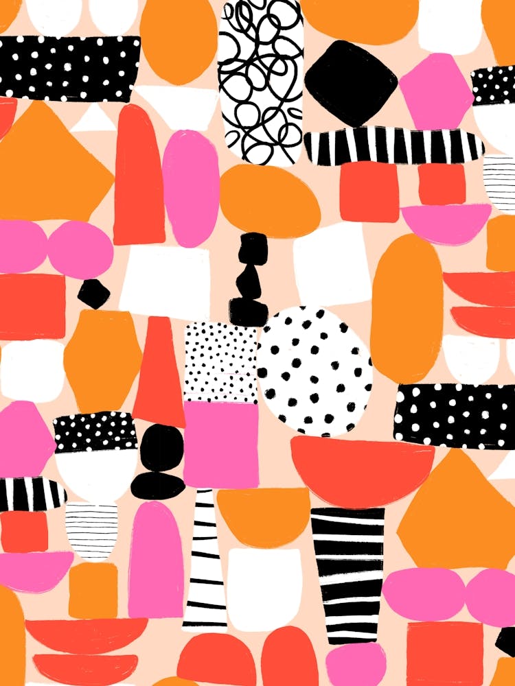Abstract Shapes Collage Pink Red Orange Black