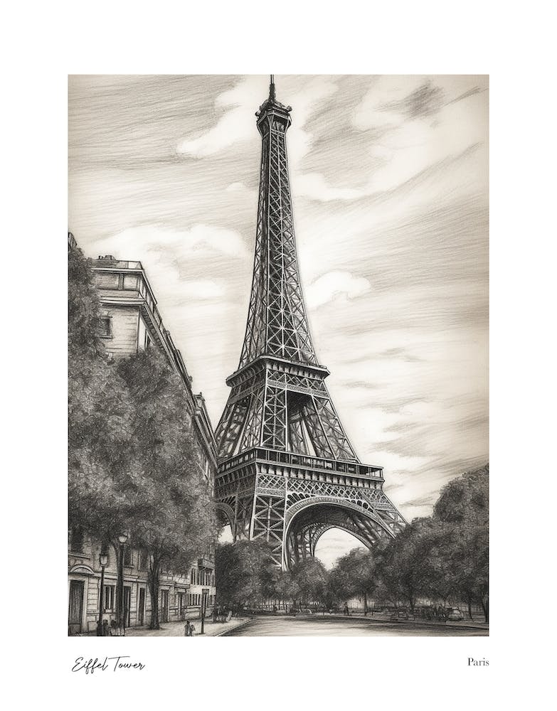 Eiffel Tower Paris Bleistiftskizze 1 Aquarell Reiseplakat