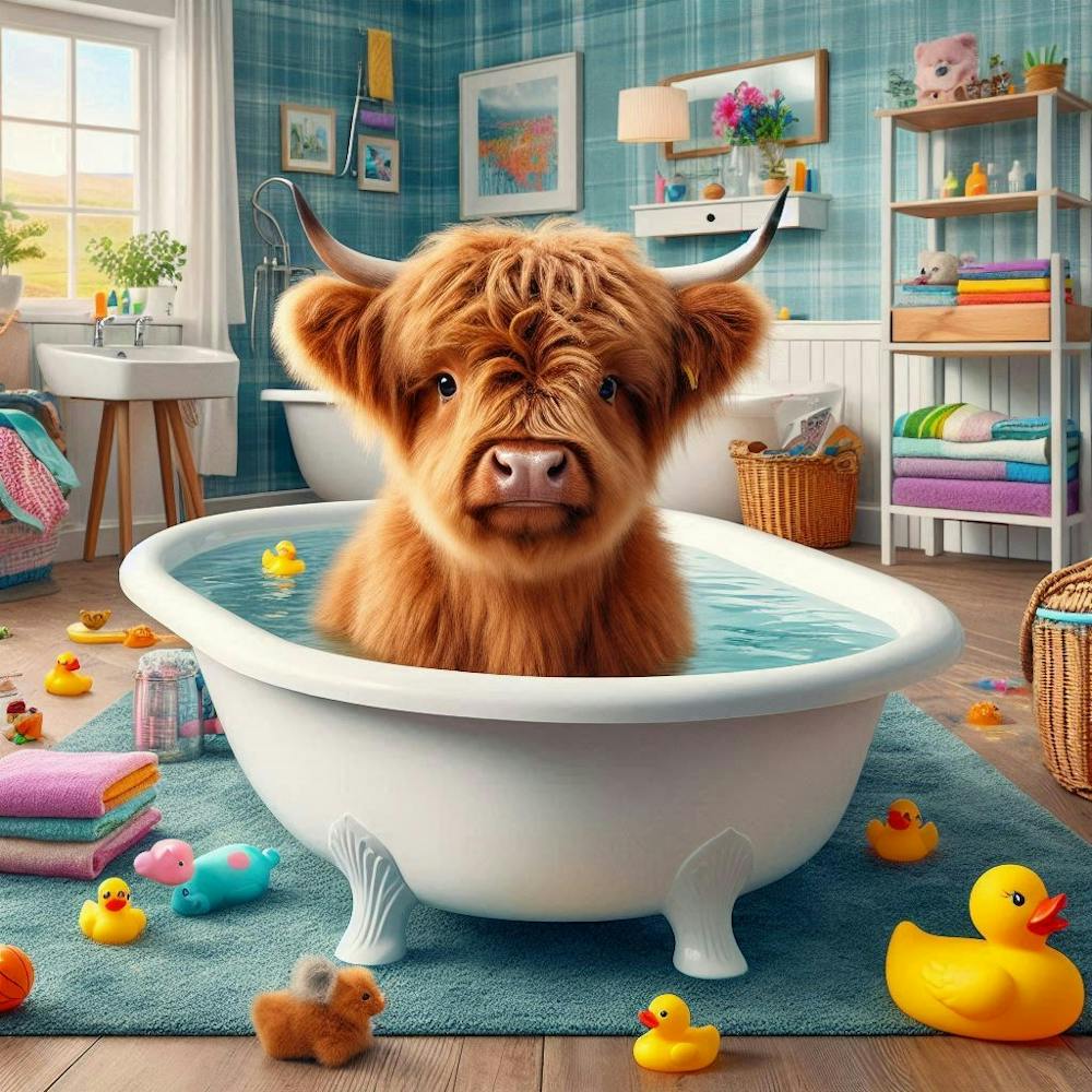 highland Cow In A Bathtub 2