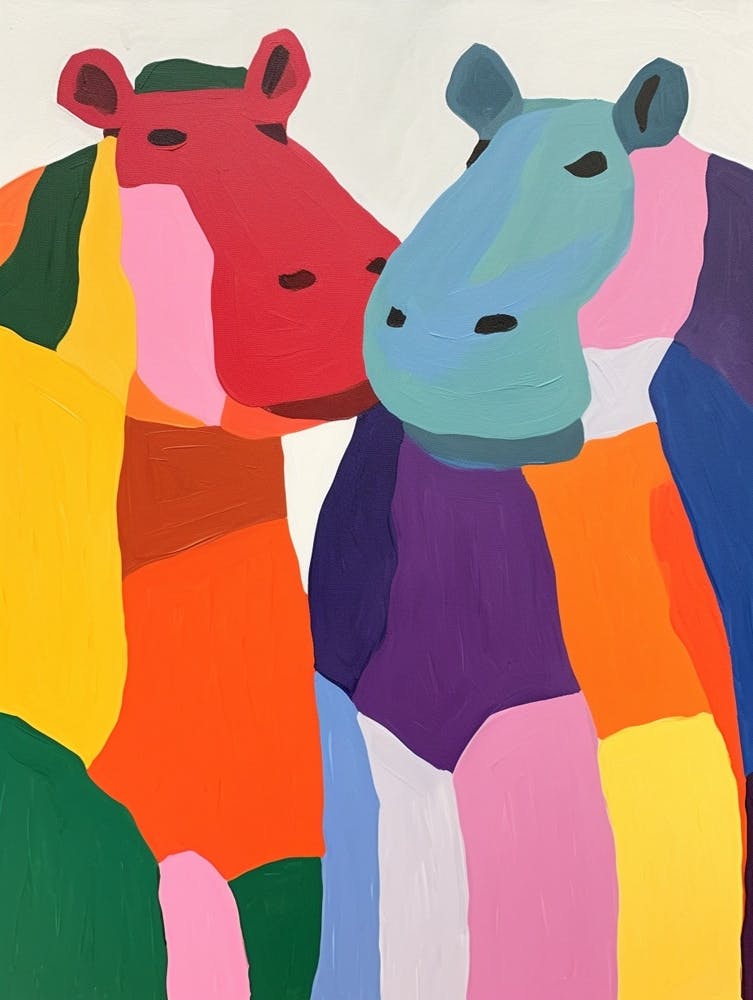 Colourful Kids Animal Art Hippopotamus 7