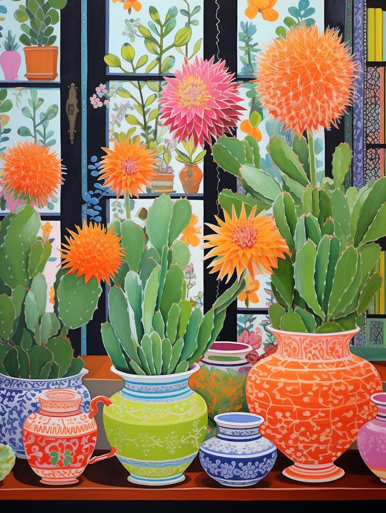 Cactus Painting Maximalist Still Life Carnegiea Gigantea Cactus  2