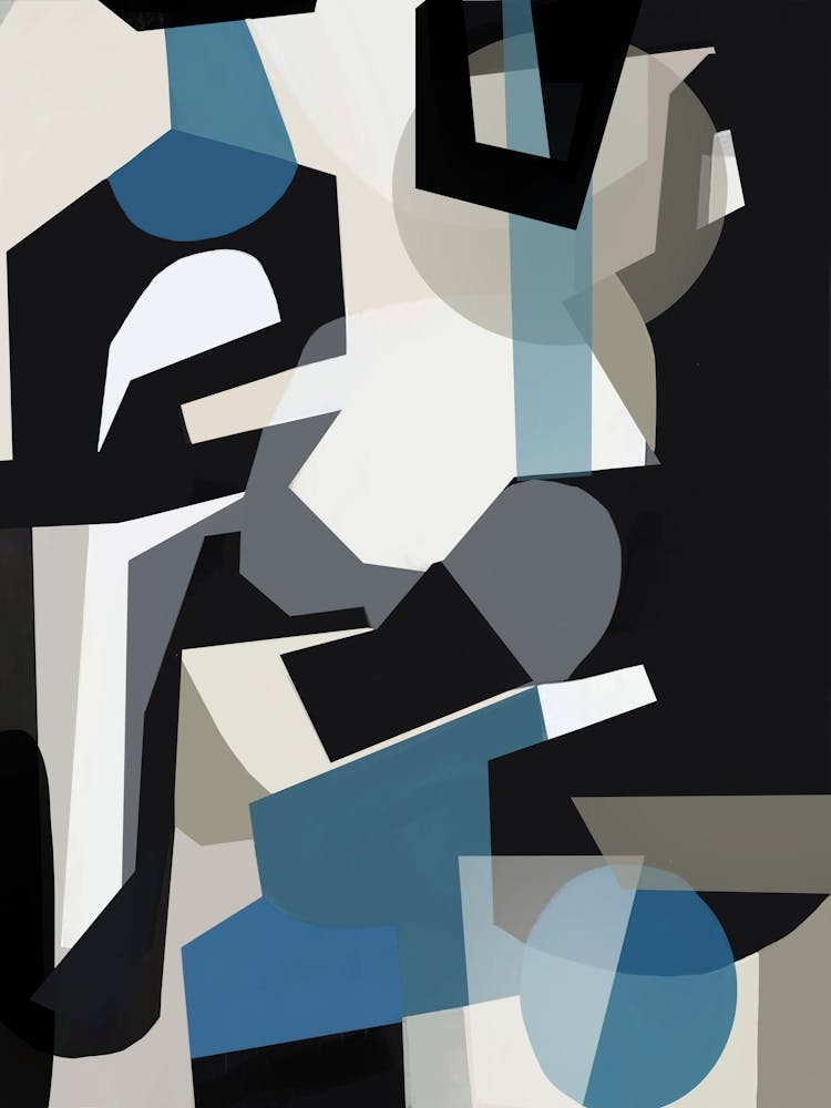 COOLER -  Abstract Art Geometric Shapes Blue, Black, Cream, Tan 