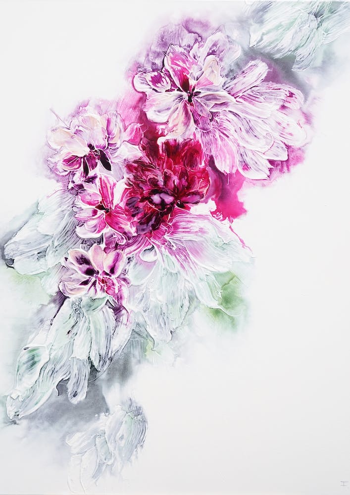 Weiß-Pinkes Blumengemälde