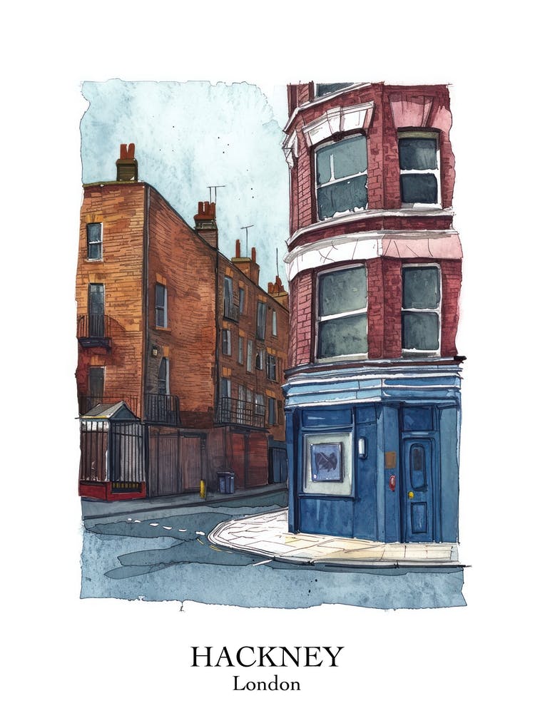 Hackney London Borough   Street Watercolour 11 Poster