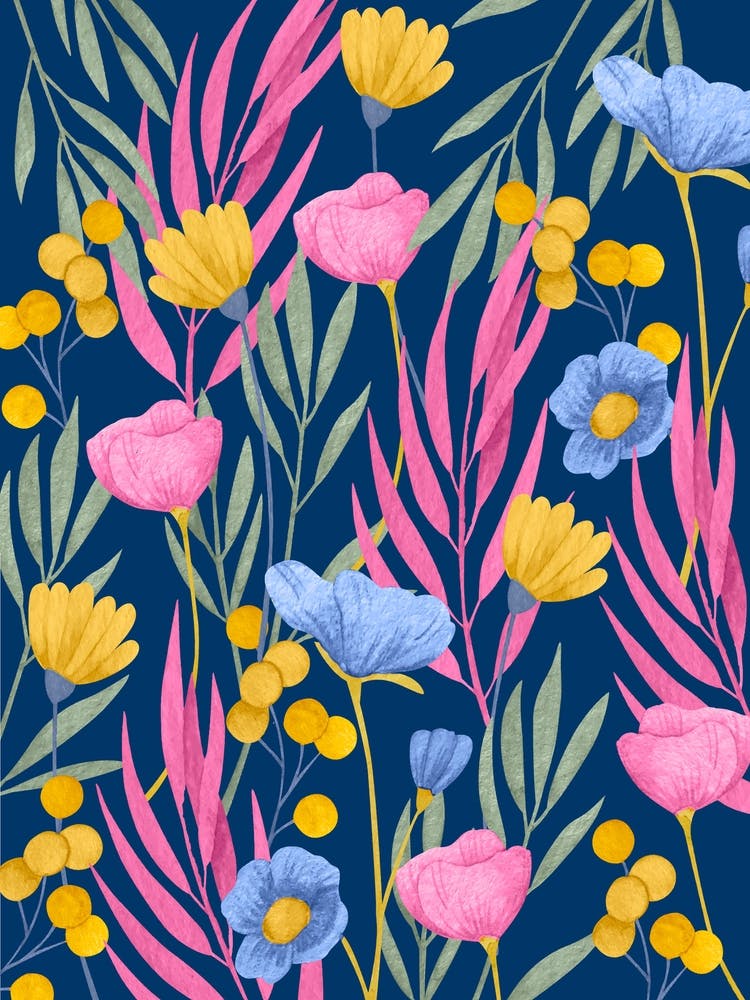 Watercolor Endless Summer Flowers Shabby Chic