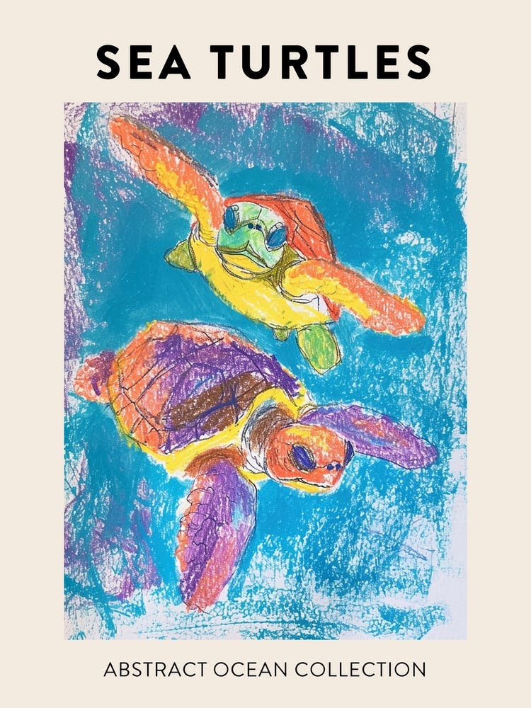 Arc-en-ciel Tortues Marines au Crayon Abstraites Affiche 2