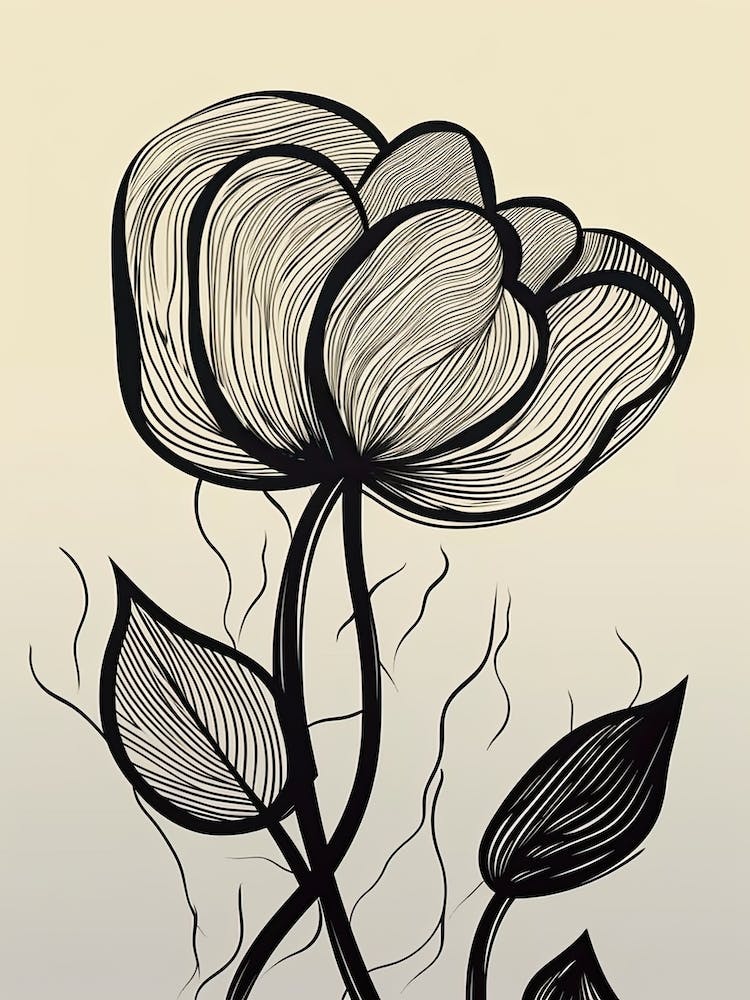 Line Art Tulips Flowers Illustration Neutral 19