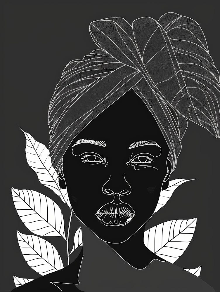 Black And White Portrait Of A Woman With Leaves