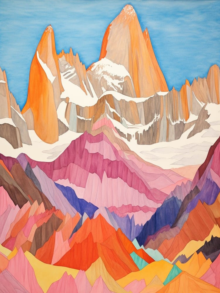 Cerro Torre Argentina And Chile Colourful Mountain Illustration