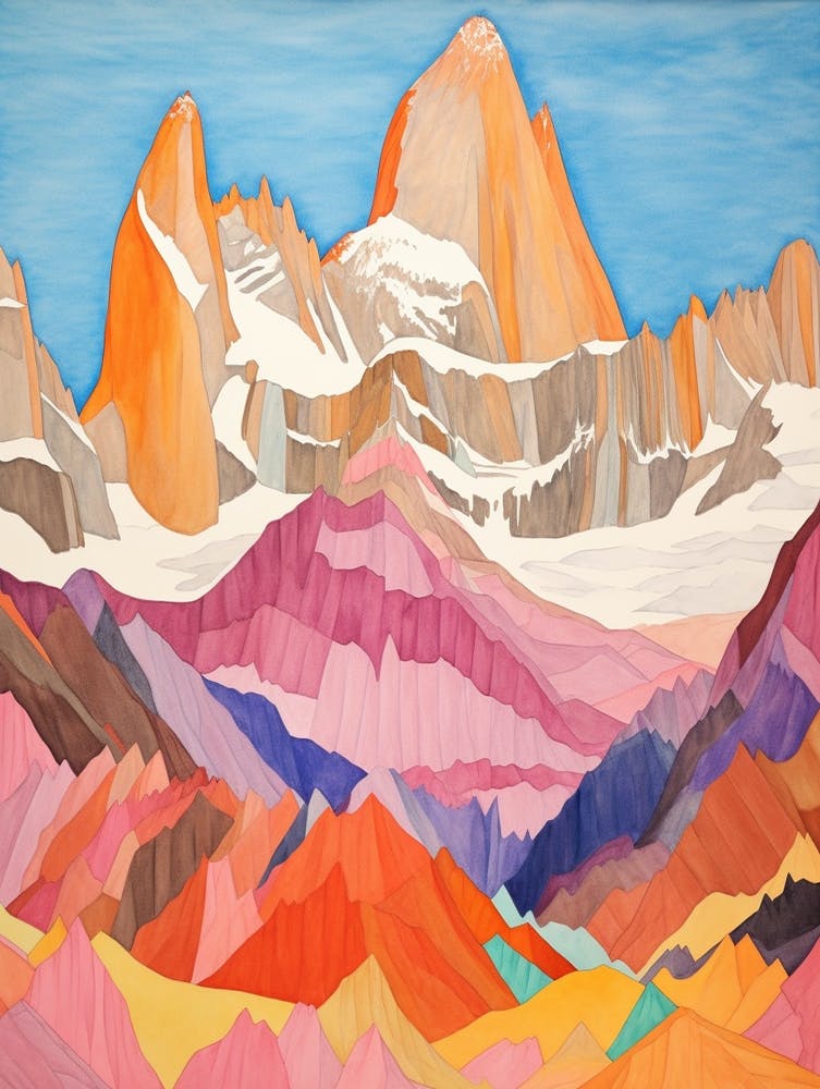 Cerro Torre Argentina And Chile Colourful Mountain Illustration