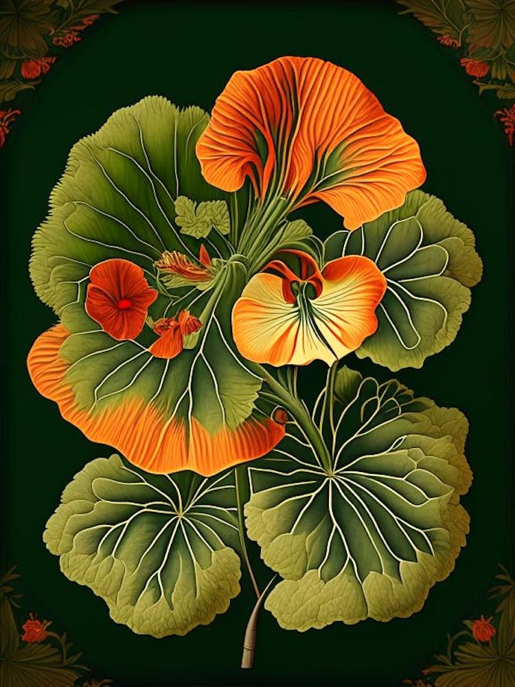Nasturtium 3 Floral Botanical Vintage Poster Flower