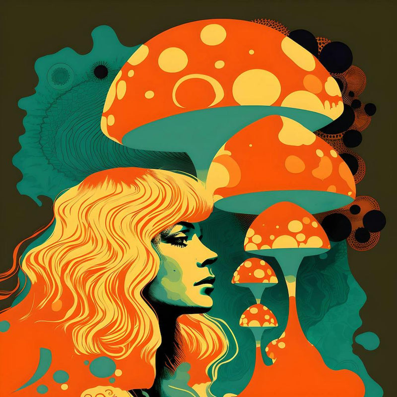 Retro trippy mushroom girl