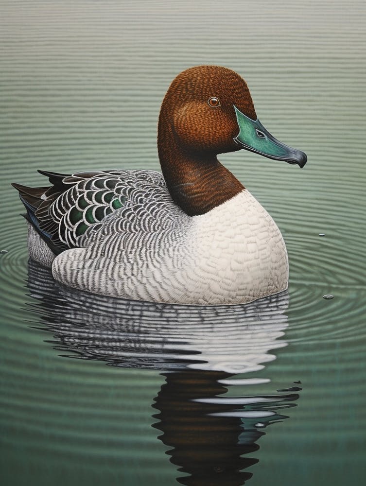 Ohara Koson Inspired Bird Painting Canvasback 4