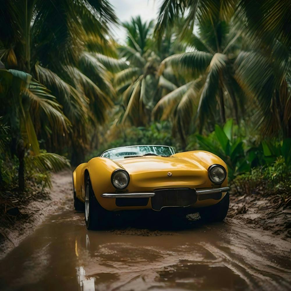 Voiture Jaune sous la Pluie