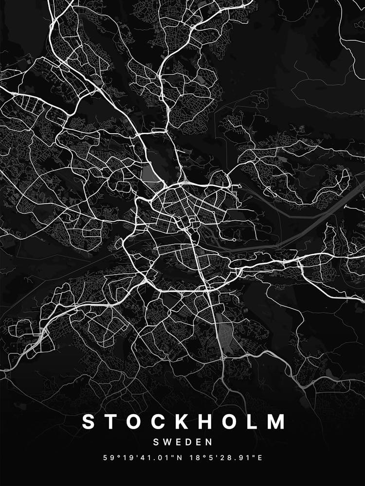 Stockholm Sweden Black Map